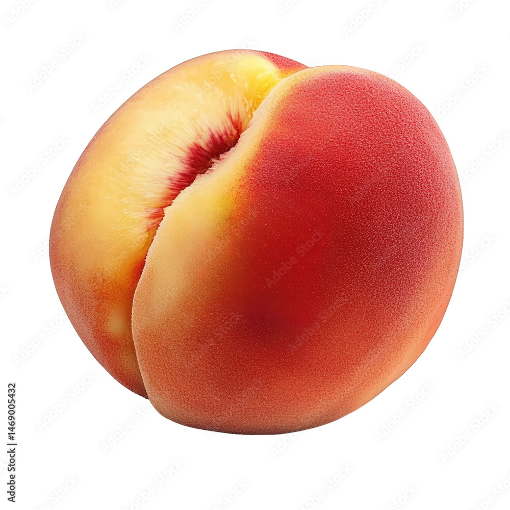 Poster a fresh juicy peach placed on a simple background emphasizing its soft texture and natural color iso