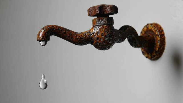 Rusty tap dripping sequence: water conservation and resource awareness