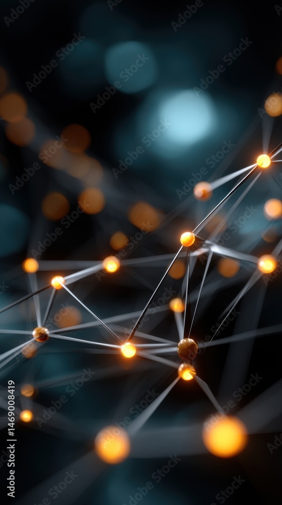 Poster abstract neural network connectivity with luminous spheres and interconnected lines illustrating glo