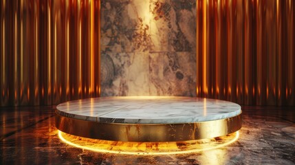 Elegant Round Marble Platform with Golden Accents in Modern Interior