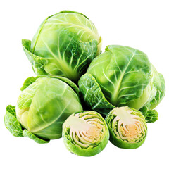 Fototapeta premium A fresh bunch of green cabbage on a wooden surface showcasing its natural beauty and nutritional benefits isolated on transparent background..