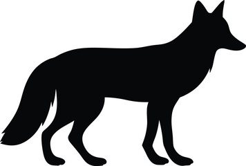 Black silhouette of a walking fox on a white background.