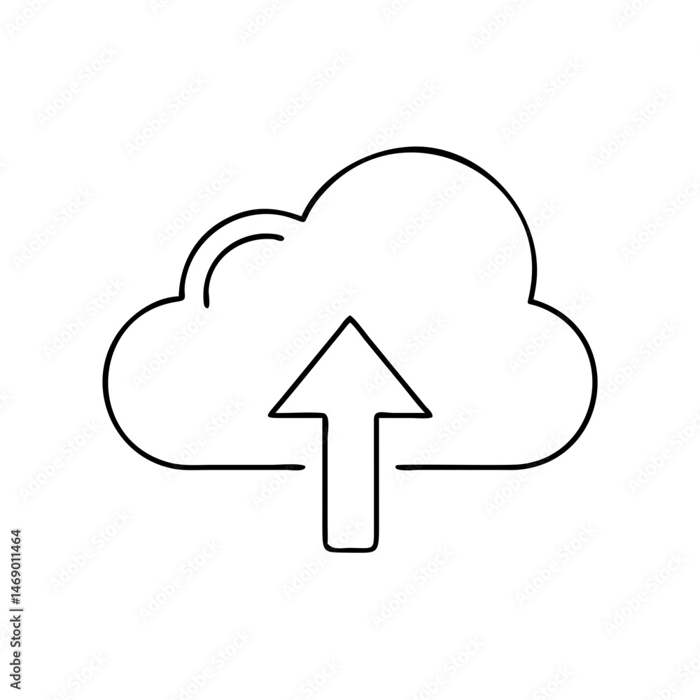 Aufkleber cloud upload icon with arrow in minimalist style, contour icon, thin line