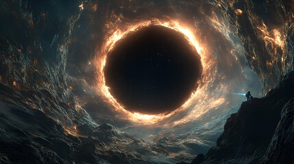Vast, fiery ring surrounds a dark, central void.