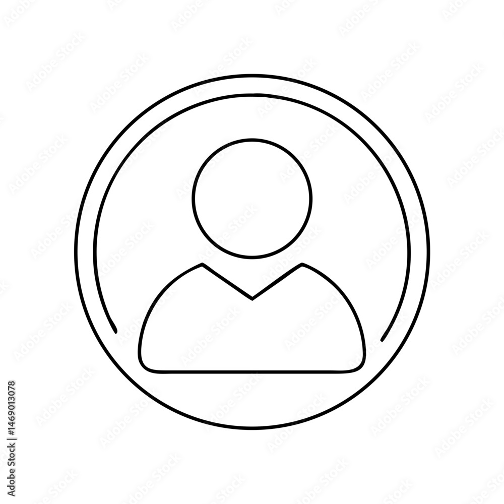 Poster user profile outline icon in circular frame, thin line
