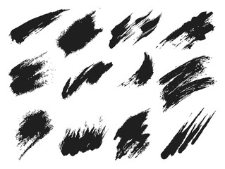 Black ink brush strokes textures on a white background.