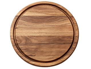Round Brown Wooden Cutting Board on Transparent Background, PNG