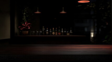 Obraz premium Dark and Elegant Bar Interior with Well-Stocked Bottles on Shelf