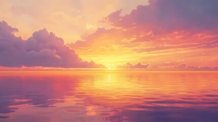 Naklejka premium Sunset ocean with colorful sky, and calm sea.