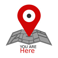 You are here street map GPS simple icon. Road GPS map here sign pin design, You are here location icon design