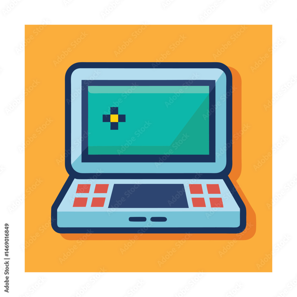 Aufkleber simple flat illustration of a laptop computer with pixelated screen element in orange background