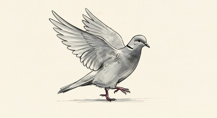 Obraz premium Dove Taking Flight Sketch Art with Open Wings