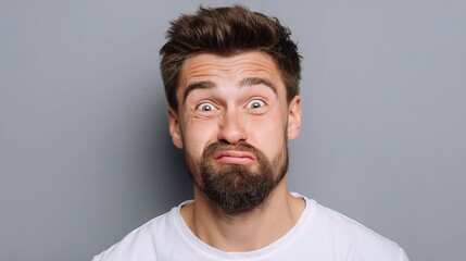 Fototapeta premium Silly Portrait of a Man Making a Cross-Eyed Expression