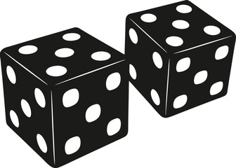  Black dice with white dots representing a game of chance.