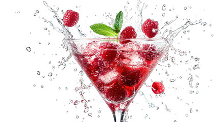 Raspberry cocktail splash, ice, mint, summer drink