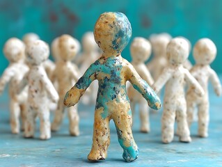 Obraz premium A group of figurines, one distinct from the rest.