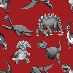 Seamless vector pattern featuring various dinosaurs from ancient times. Perfect for kids' designs, fabric, and wallpaper.