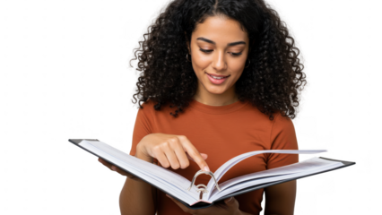 Woman reading binder document