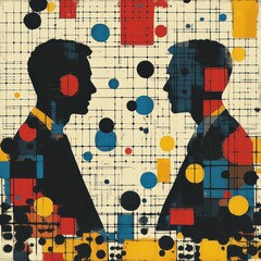 Two men silhouettes on abstract background. Grunge texture.