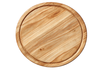 Round Light Brown Wooden Board with Dark Brown Border, PNG
