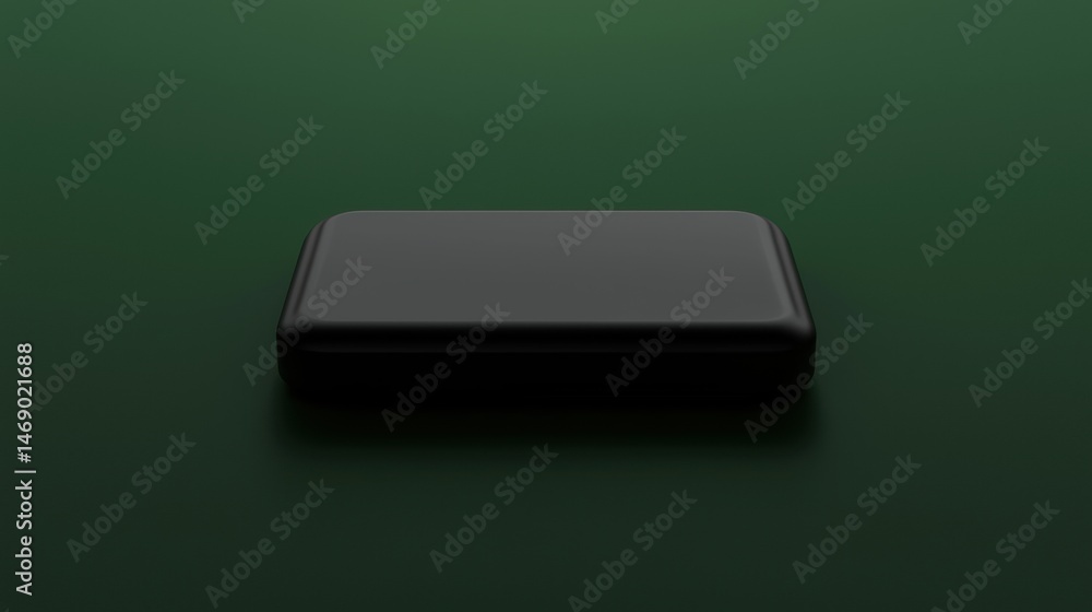 Poster a black rectangular object sits on a green surface.