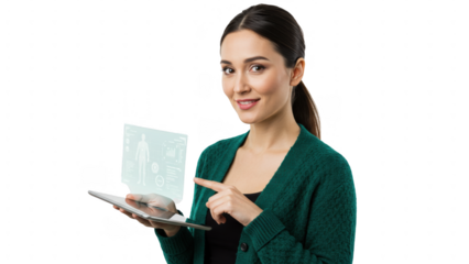 Woman showing projected medical data