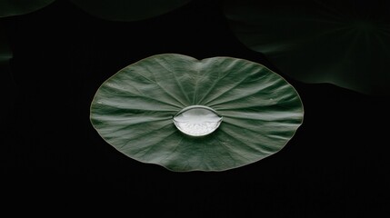 Obraz premium A single water droplet rests on a large green leaf.