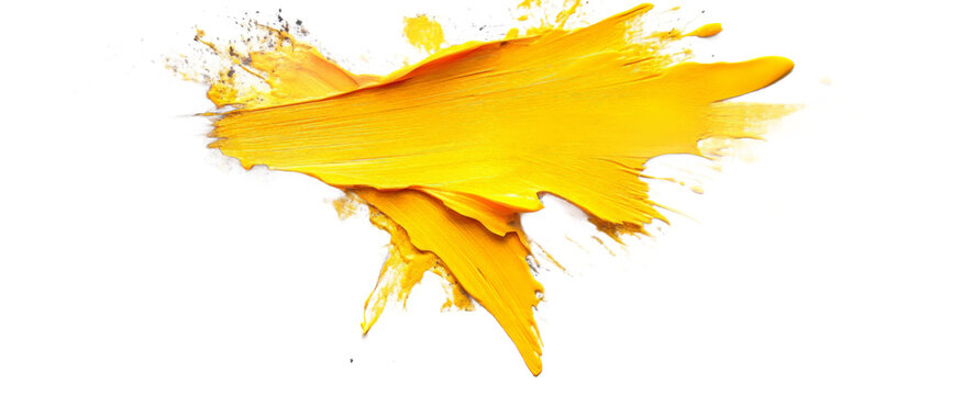 A vibrant splash of yellow paint on a white background, evoking creativity and artistic expression, suitable for design projects, art concepts, or branding materials