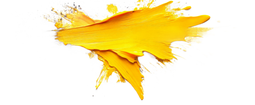 A vibrant splash of yellow paint on a white background, evoking creativity and artistic expression, suitable for design projects, art concepts, or branding materials
