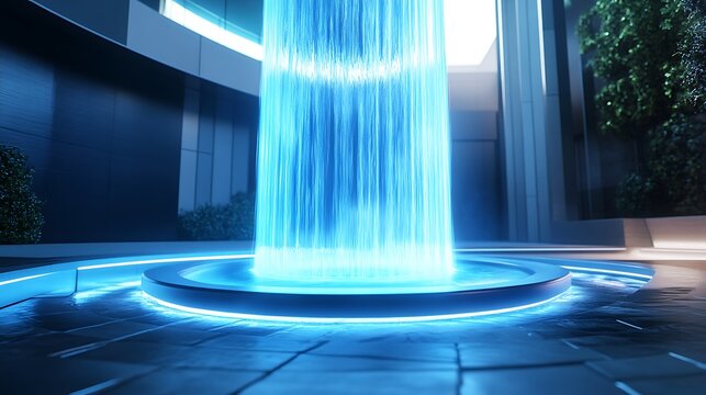 Futuristic blue water column. - Powered by Adobe