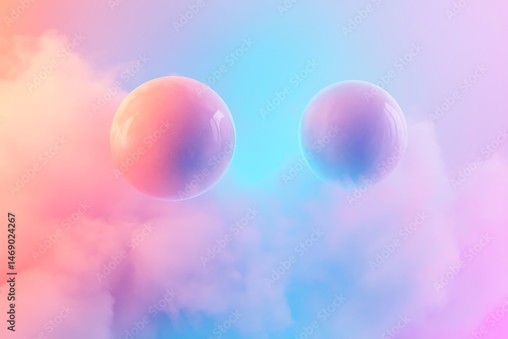 Poster a vibrant space poster background with three colorful planets floating in a glowing nebula of pink a