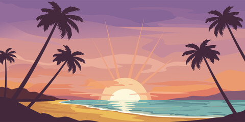 summer beach sunset landscape wallpaper vector illustration