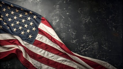 Memorial Day banner with American flag, black stone background, and copy space.