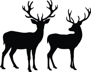 Black silhouette of a deer with antlers, representing wildlife, nature, and forest themes.