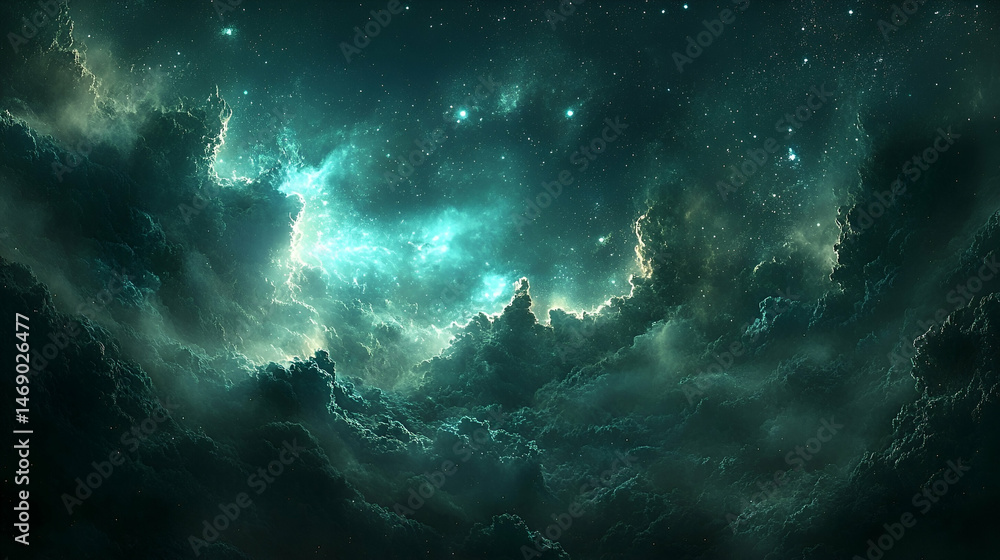 Wall mural deep space nebula with ethereal luminous clouds.
