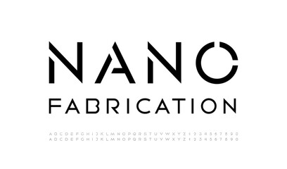 Font stencil alphabet, thin cut out letters from A to Z and numbers from 0 to 9, vector illustration 10EPS.