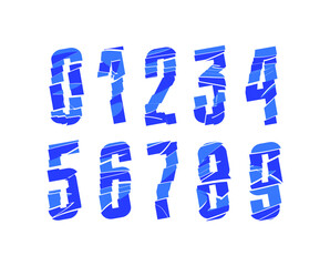 Cracked glass numbers set made 3D style, shattered numerals 0 to 9, vector illustration 10EPS