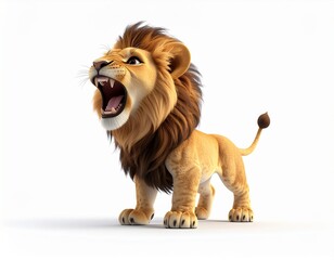 Obraz premium 3D cartoon lion roaring with energy animal wildlife white background