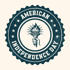 Vintage american independence day emblem featuring the statue of liberty's torch with stars © TopW59