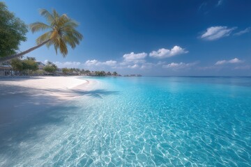 Tropical Beach Paradise With Turquoise Water And Palm Trees