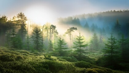 Firefly 霧に包まれた森の中、静かな朝の空気 4197