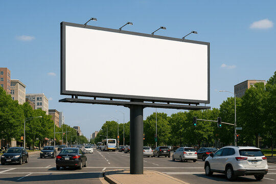 Daytime billboard mockup with clear sky, perfect for showcasing outdoor ads and branding visuals.