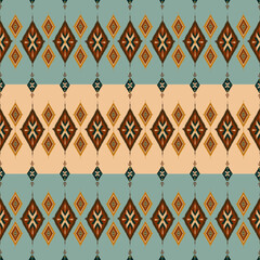Abstract ethnic seamless pattern featuring hand-drawn diamond shapes style in earthy tones. Inspired by tribal, boho, and ikat textile designs background.
