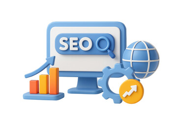 Obraz premium SEO 3D icon with vibrant color and clean style, ideal for marketing, web, and digital strategy visuals