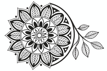 187 a beautiful, intricate flower mandala, detailed black and white pattern, floral, symmetrical, concentric, layered, organic, zen, calming, elegant, radial