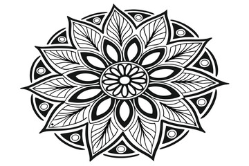 187 a beautiful, intricate flower mandala, detailed black and white pattern, floral, symmetrical, concentric, layered, organic, zen, calming, elegant, radial