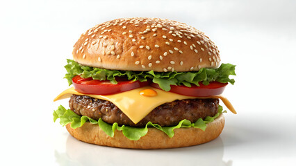 Juicy Cheeseburger with Lettuce, Tomato, and Melted Cheese on Sesame Seed Bun

