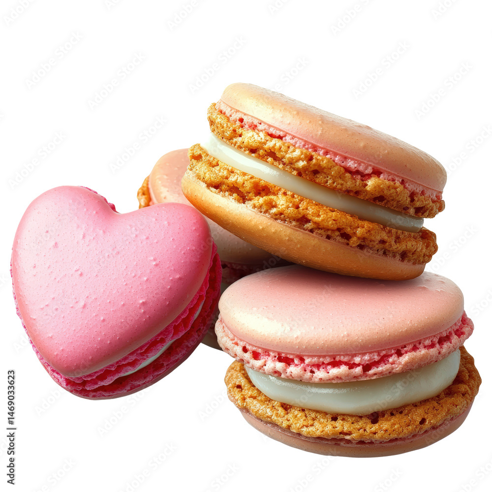 Aufkleber colorful macaron and heart-shaped macaron artfully arranged on a light background for a delightful d