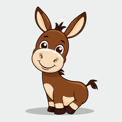 Cute cartoon vector art illustration of a funny brown bunny and a smiling baby donkey, isolated