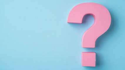 Pastel colors studio shot of pink question mark symbol. Conceptual creative minimal design with copy space. Modern graphic element on vibrant background. Symbol of searching for the answer 